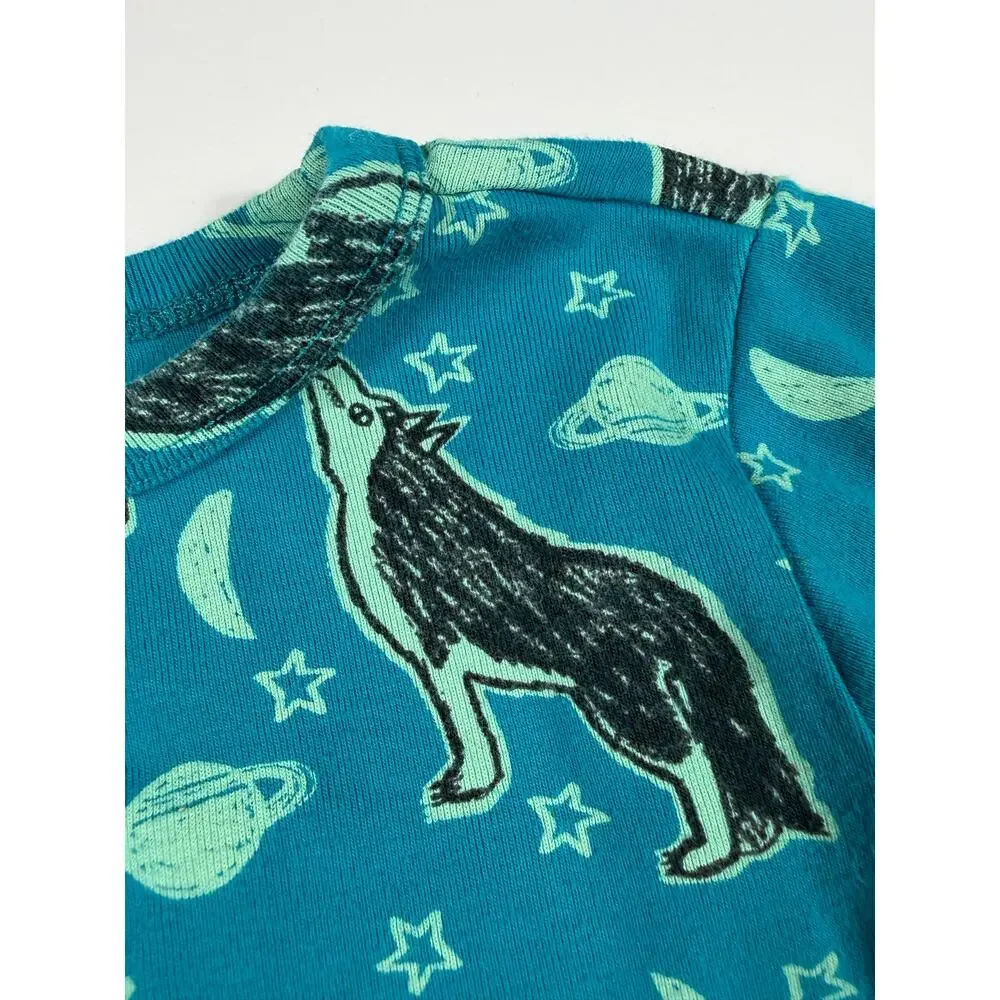 Tea Collection Glow in the Dark Wolf Space Long Sleeve Pajamas Blue Size 7